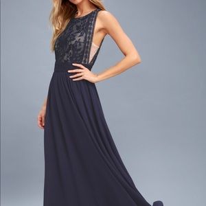 Navy blue lace maxi dress